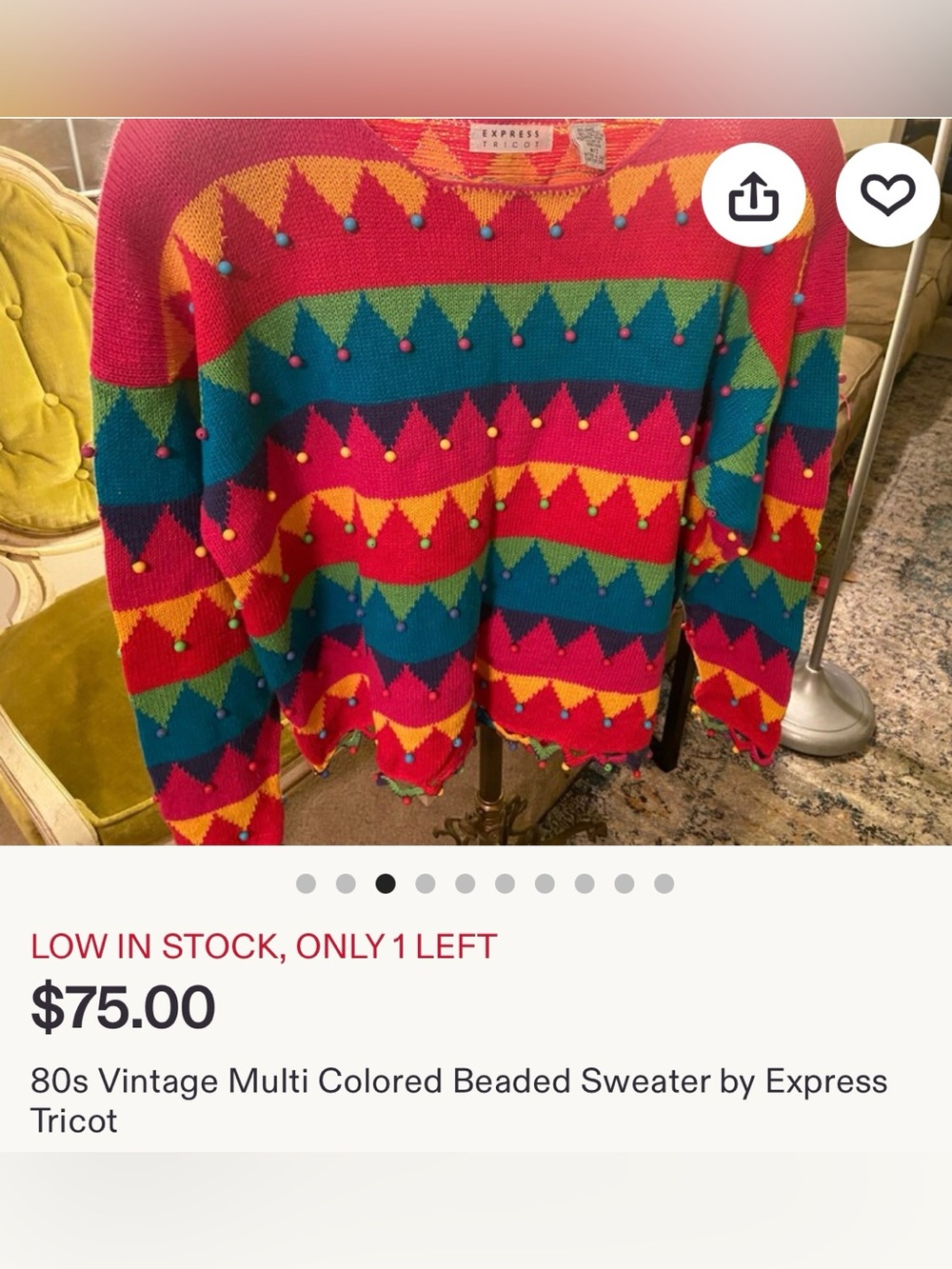 Vintage 80s Express Tricot beaded multi colored sweater